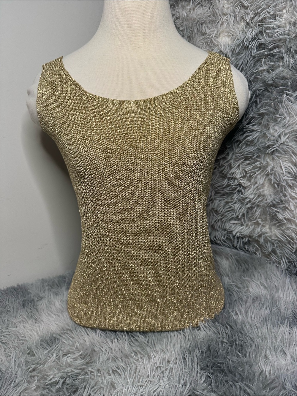 Vintage Gardy Metallic Gold Knit Camisole Tank Top - Women